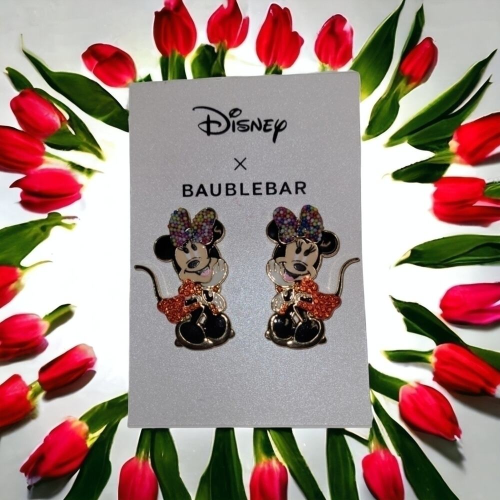 DISNEY X Baublebar Minnie Mouse Confetti Bow Enamel Earrings - NEW
